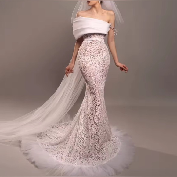 Dresses & Skirts - NEW $1725 Fog of London Off-Shoulder Lace Couture Wedding Dress